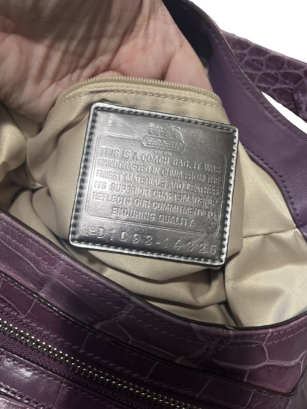 COACH Madison Maggie Exotic
Croc Embossed Leather Shoulder Bag Purple - Picture 12 of 14